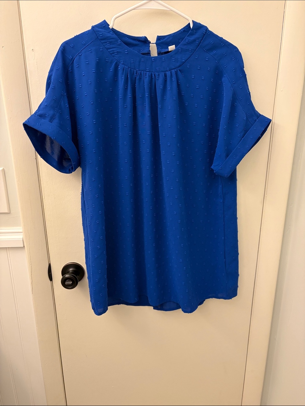 Short Sleeve Textured Blouse in Royal Blue